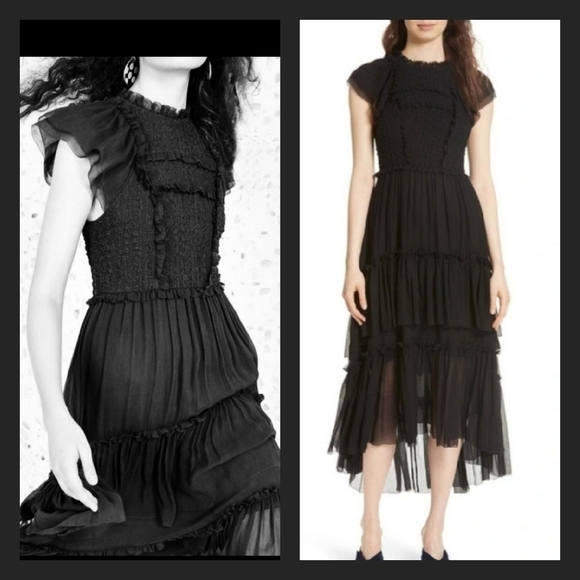 ULLA JOHNSON LENORE SMOCKED SILK CLOQUE (BLACK) - Picture 3 of 7